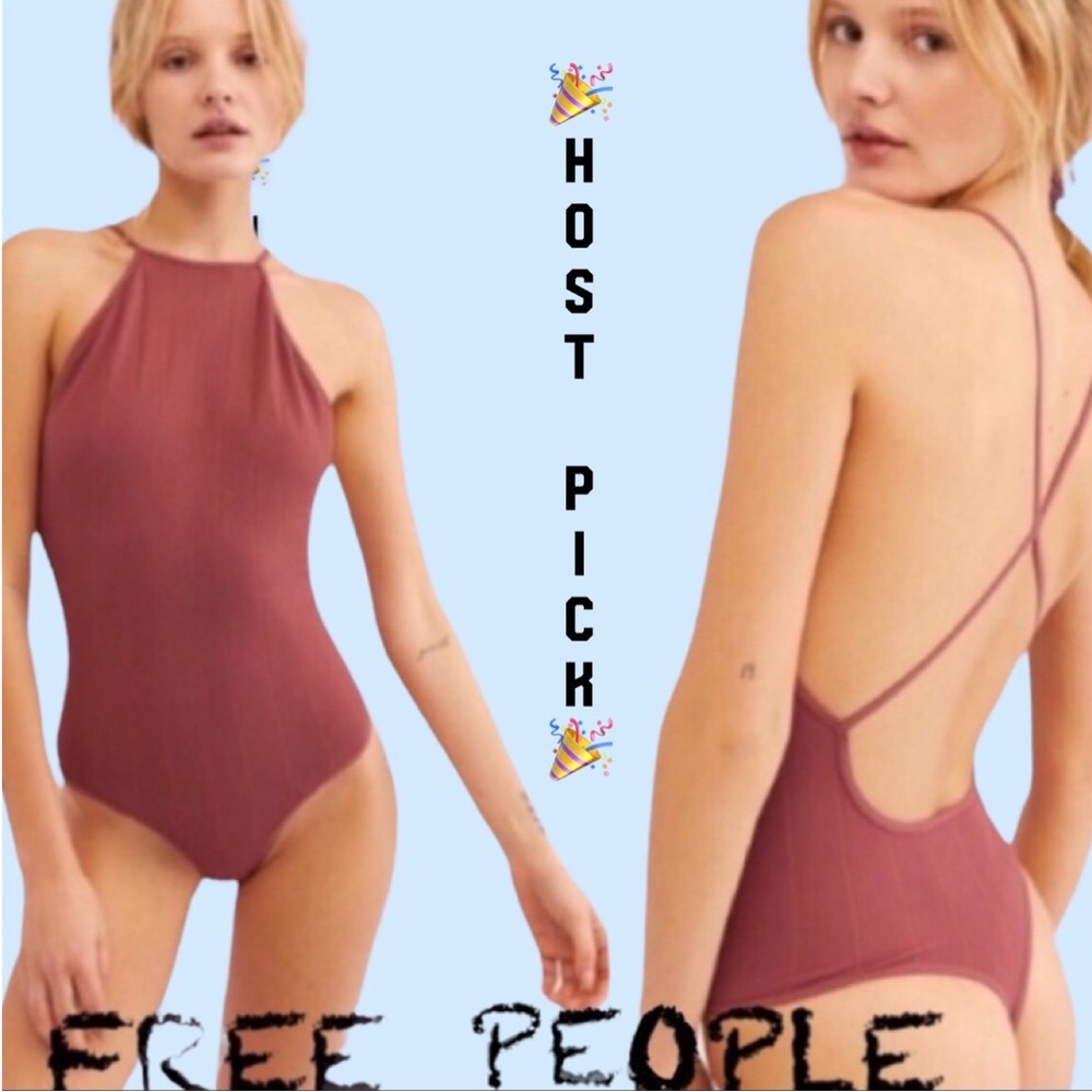 ❌DONATED❌Free People Wine Thong Cut Strap Back Bodysuit Top - Picture 1 of 9
